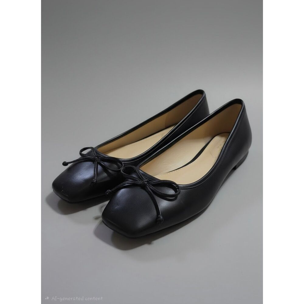 Liz Claiborne Flushing Black Ballet Flats Square Toe Bow Memory Foam Size 7
